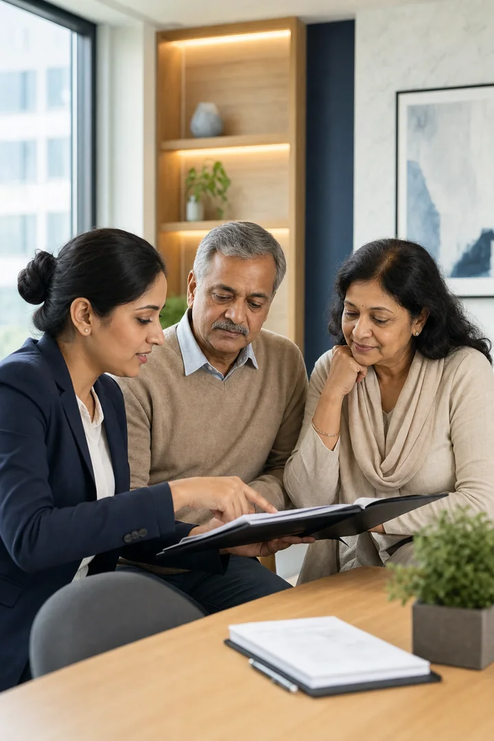 Advisor reviewing a visa file with a family