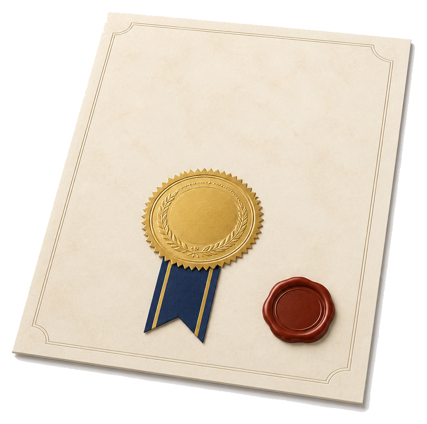 Certificate with a gold foil seal for apostille filing