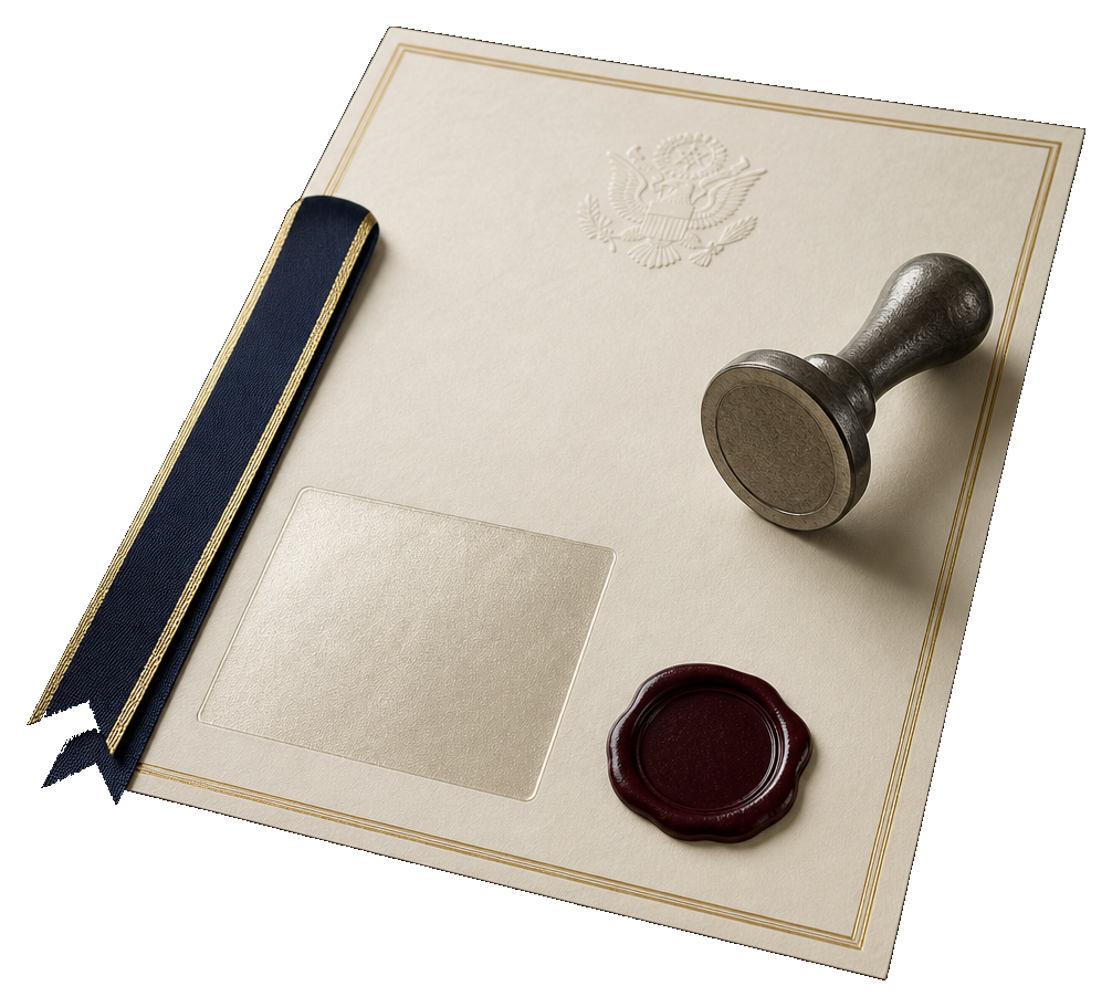 Certificate, embassy stamp and consular seal for legalization