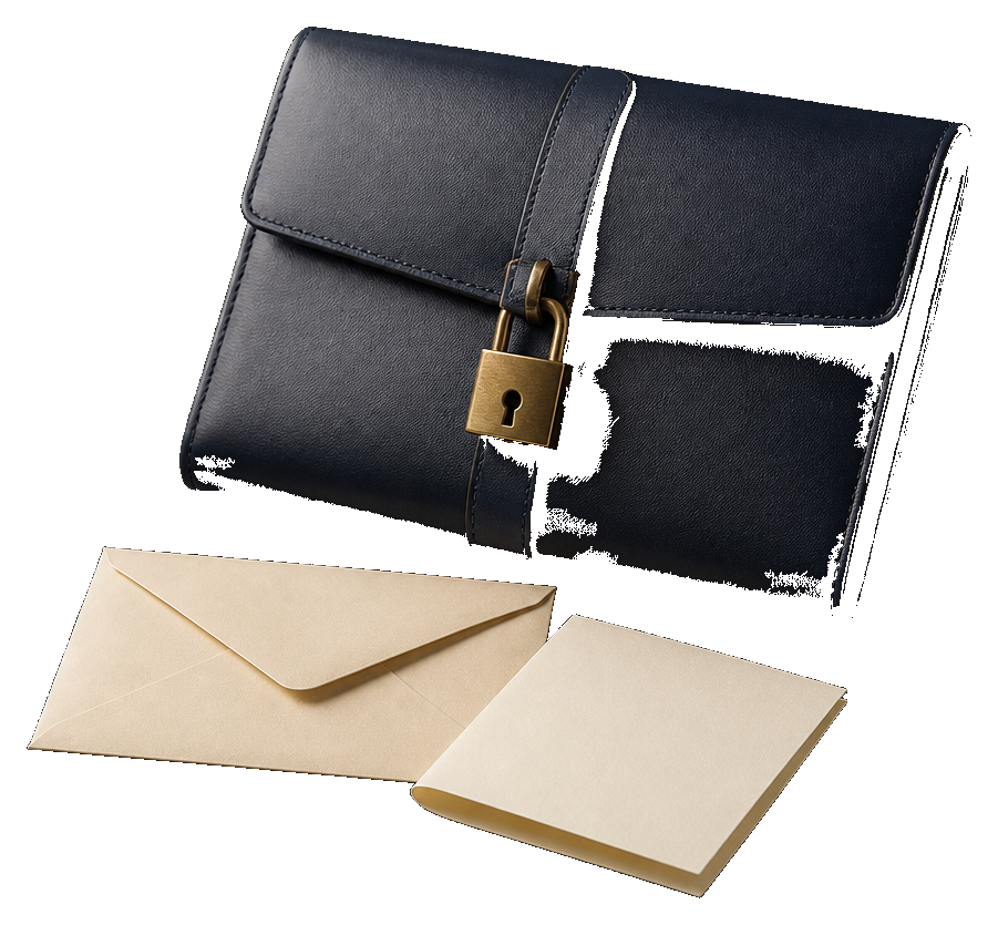 Locked document wallet and sealed envelope
